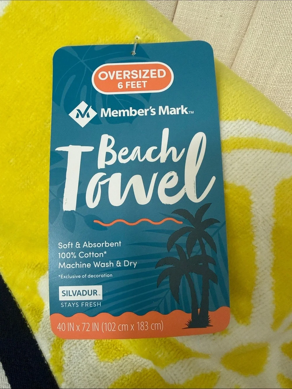NWT Member's Mark LEMON yellow OVERSIZED 6 feet beach towel NEW 100% cotton